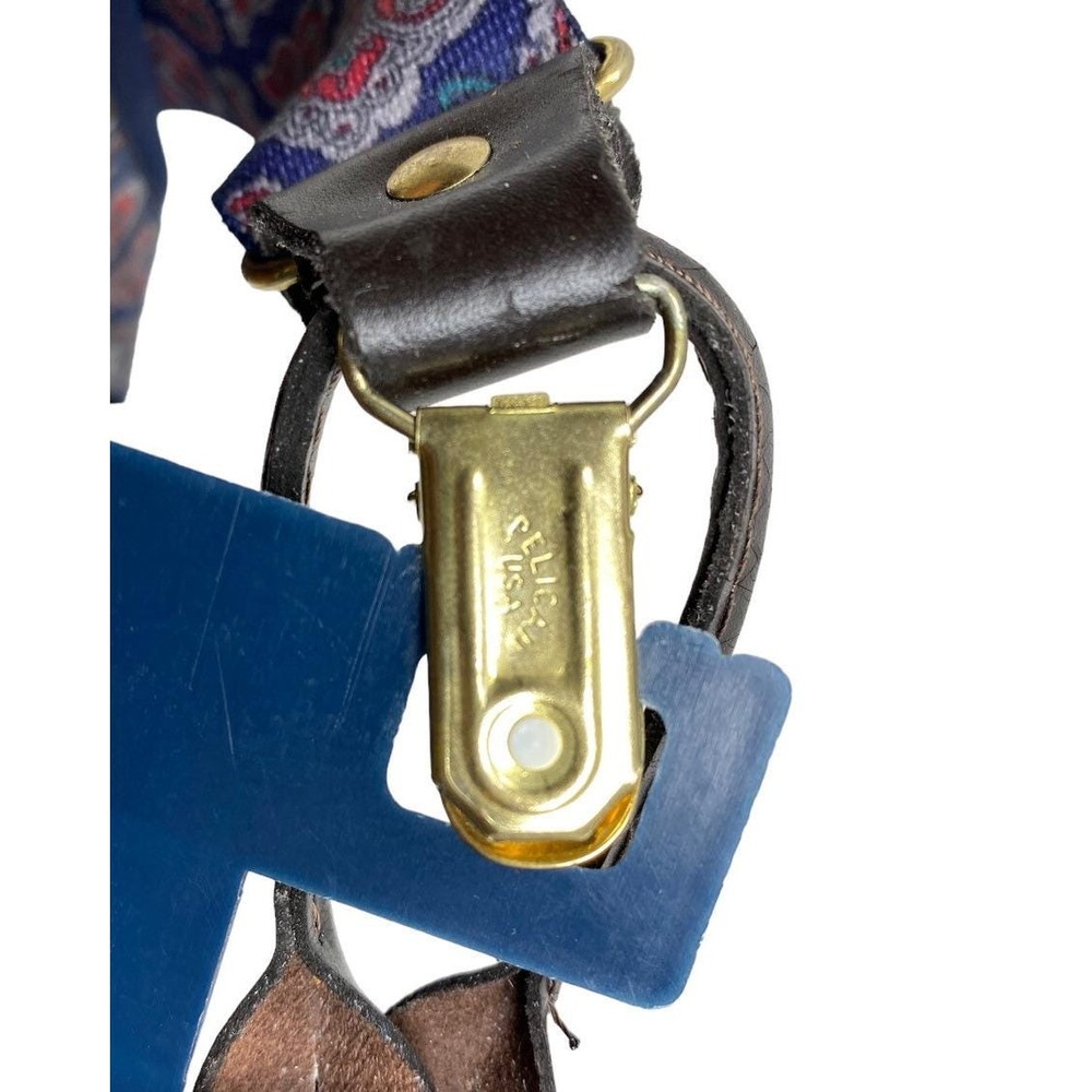 VTG Pelican Blue & Red Paisley Convertible Suspenders Braces Button Attach NWT - Picture 6 of 10